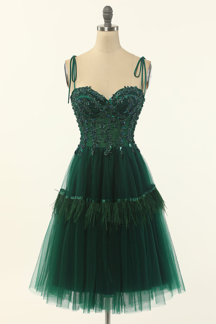 Green Sweetheart Tie-Strap A-Line Short Homecoming Dress