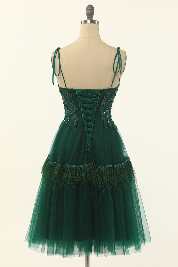 Green Sweetheart Tie-Strap A-Line Short Homecoming Dress