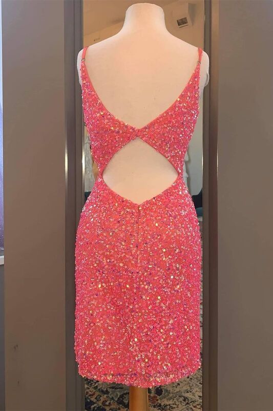 Tight Hot Pink Sequins Short Party Dress Modsele Tight Hot Pink Sequins Short Party Dress Modsele