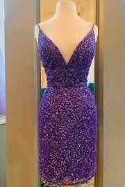 Purple Sequins Tight Short Party Dress