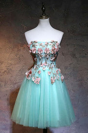 Turquoise Short A-line Flowers Party Dress