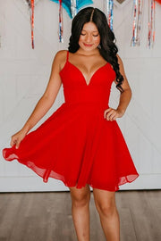 Straps Red Chiffon A-line Homecoming Dress