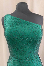 One Shoulder Green Tight Homecoming Dress