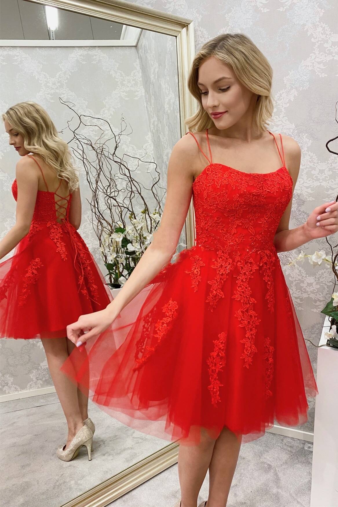 Sexy Red Tulle Sweetheart V-Neck A-Line Mini Dresses/ Homecoming Dress –  SofieBridal
