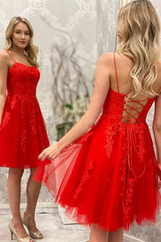 Red A-line Appliques Short Homecoming Dress
