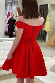 Off the Shoulder Red Satin Party Dress