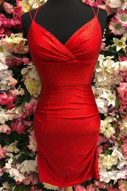 Red Tight Beaded V-Neck Short Party Dress