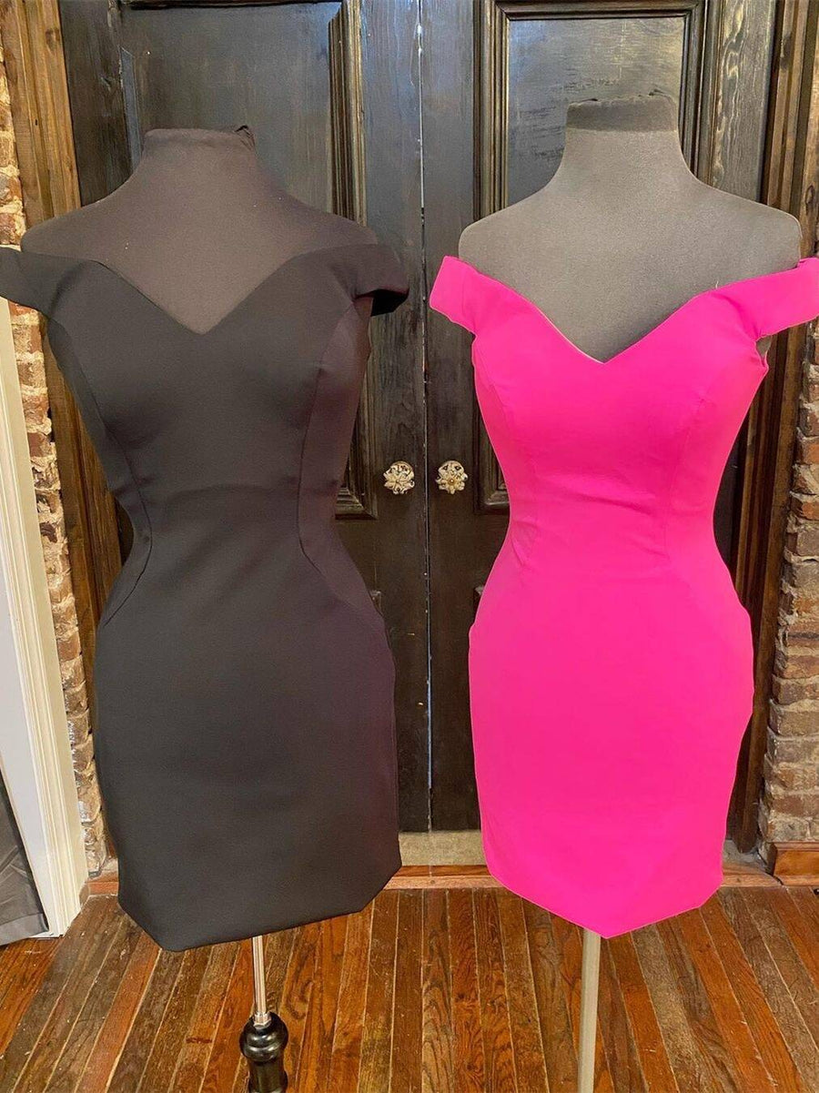 Tight Hot Pink Off the Shoulder Short Party Dress