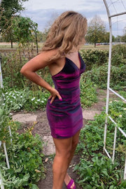 Spaghetti Straps Purple Bodycon Homecoming Dress
