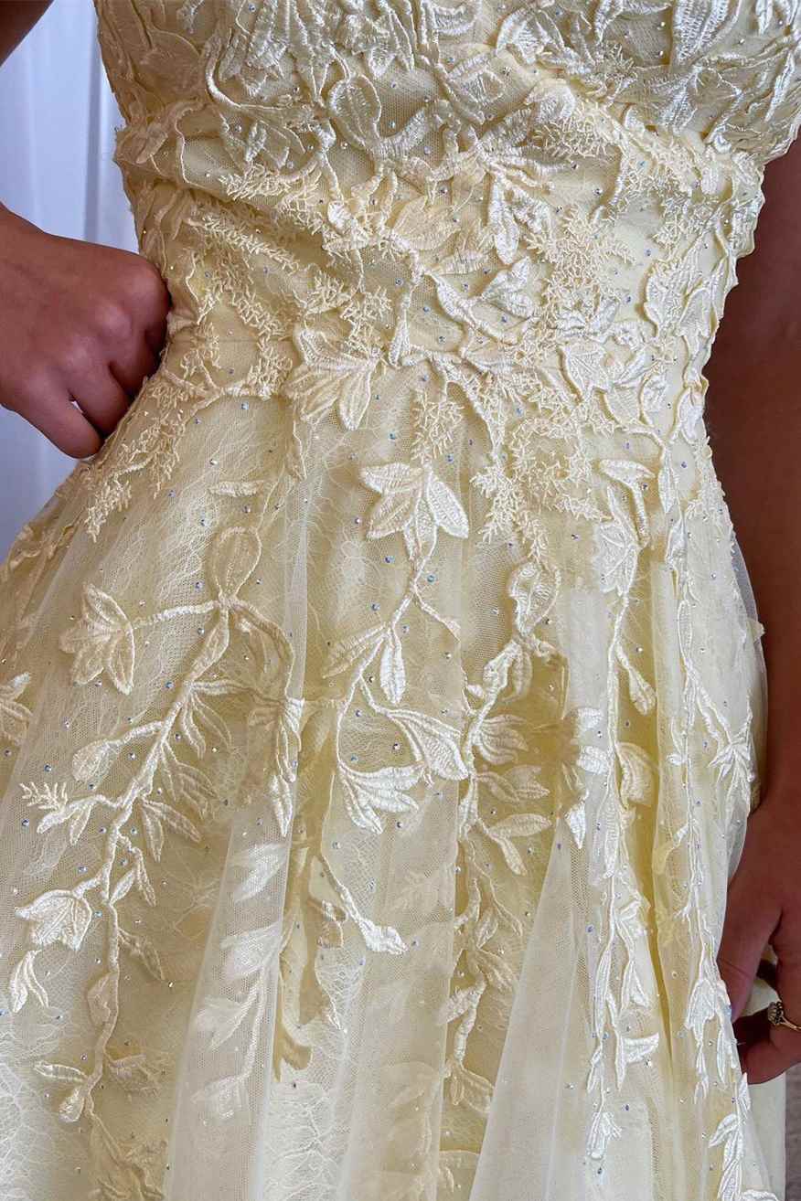 Princess Yellow Appliques A-line Short Homecoming Dress