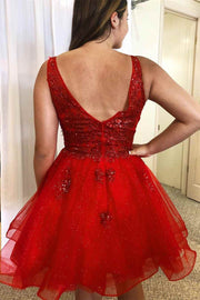 Princess Red Beaded A-line Short Homecoming Dress