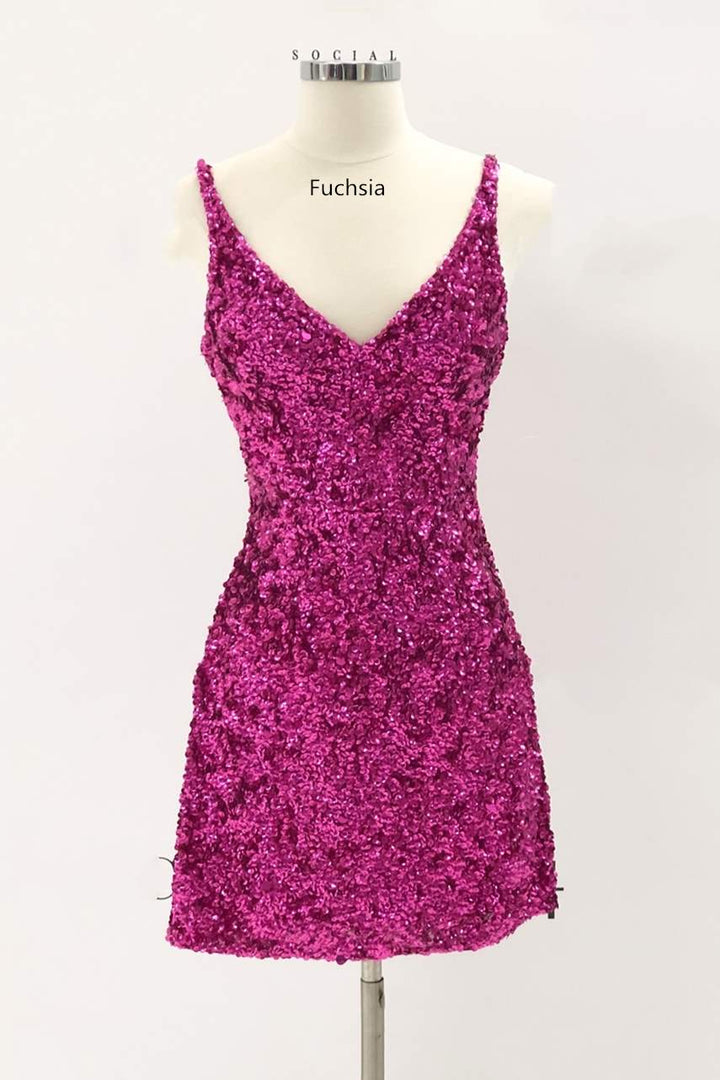 Red Sequins Tight Mini Homecoming Dress