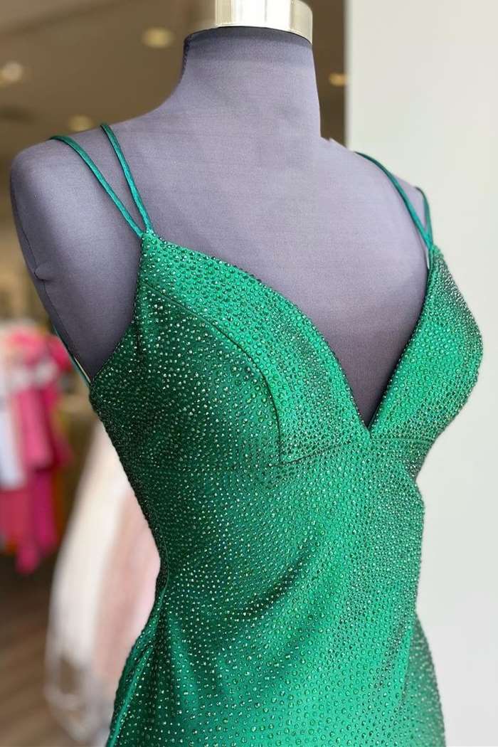 Beaded Green Straps Bodycon Mini Homecoming Dress