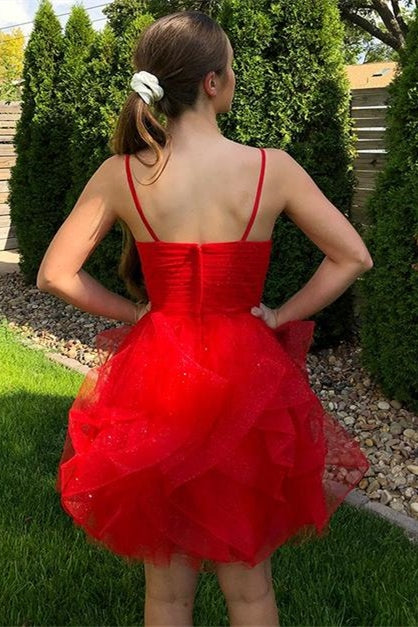 Princess Red A-line Ruffles Short Homecoming Dress