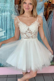 Princess White A-line Appliques Short Party Dress