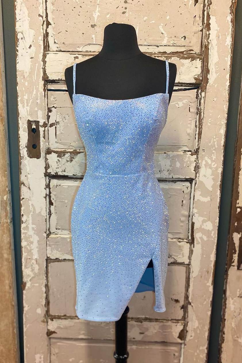 Beaded Light Blue Bodycon Party Dress with Slit Modsele Beaded Light Blue Bodycon Party Dress with Slit Modsele