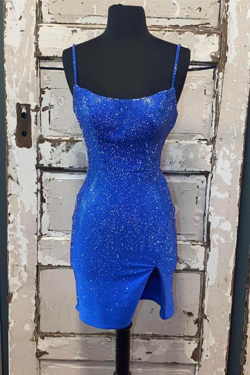 Beaded Light Blue Bodycon Party Dress with Slit Modsele Beaded Light Blue Bodycon Party Dress with Slit Modsele