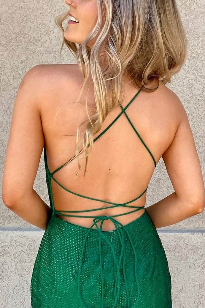 Straps Green Tight Party Dress with Lace Up Back