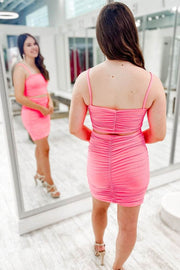 Two Piece Hot Pink Bodycon Mini Dress