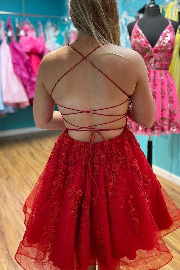Red A-line Short Appliques Homecoming Dress