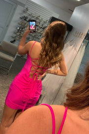 Sexy Hot Pink Plunge Bodycon Mini Dress