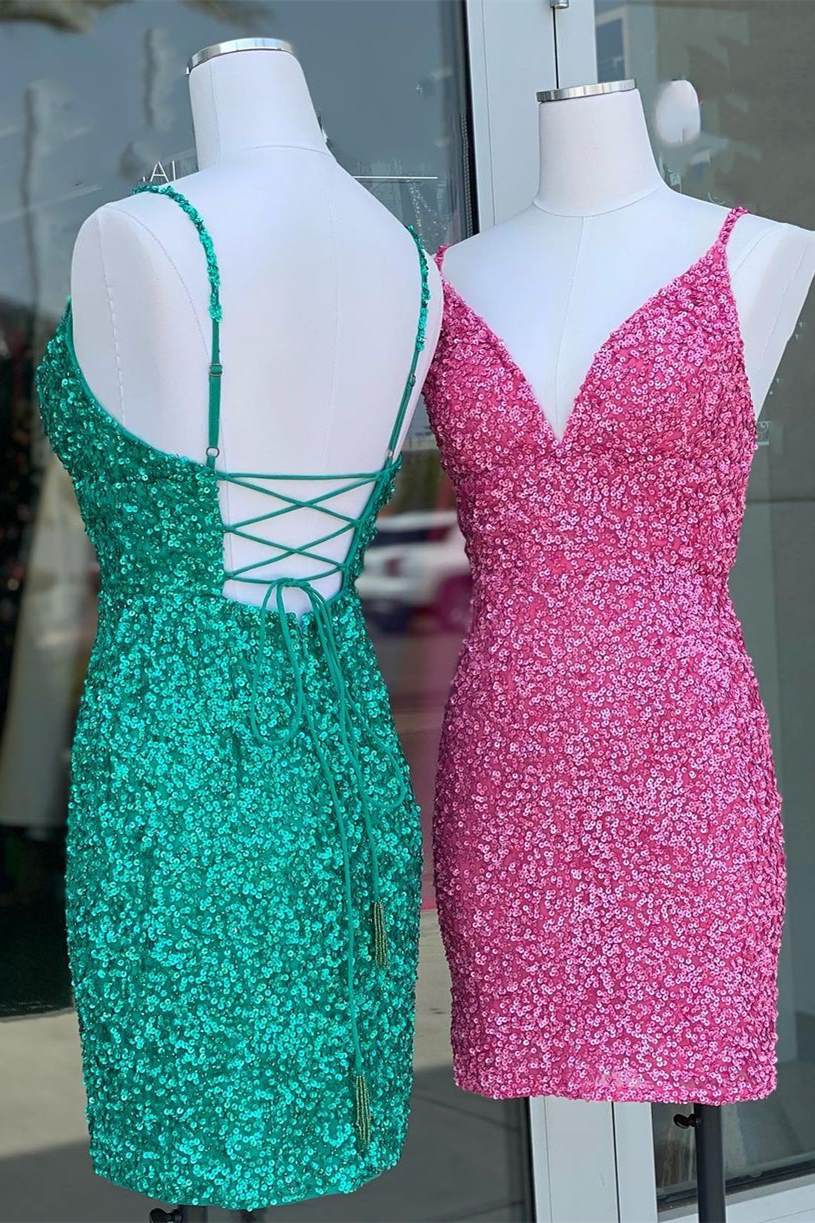 Spaghetti Straps Sequins Mini Bodycon Party Dress