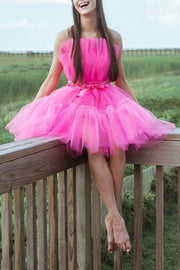 Sweet Hot Pink Strapless A-line Short Party Dress