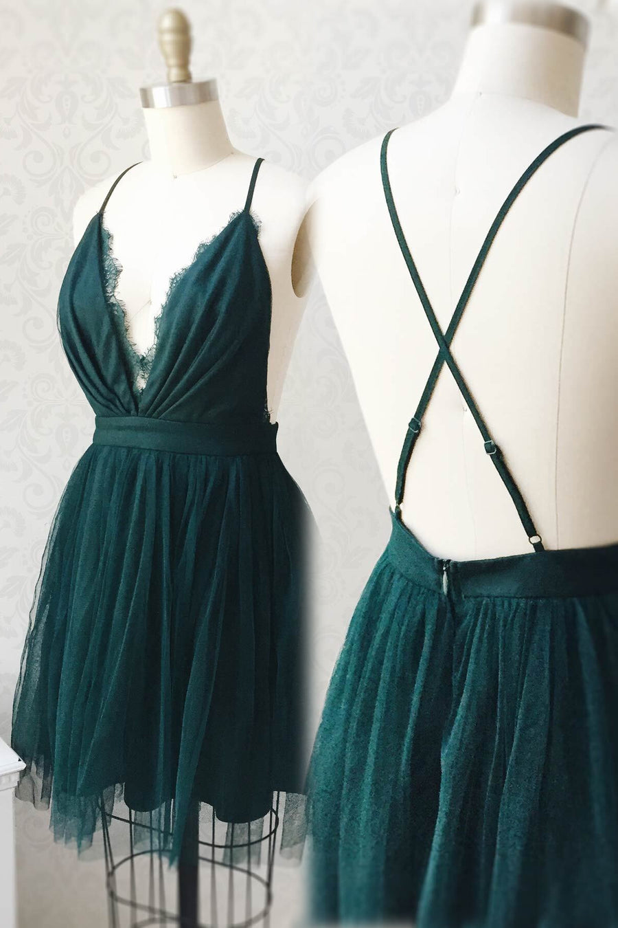 Spaghetti Straps Dark Green A-line Short Homecoming Dress