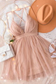Simple Blush Pink Tulle A-line Short Homecoming Dress