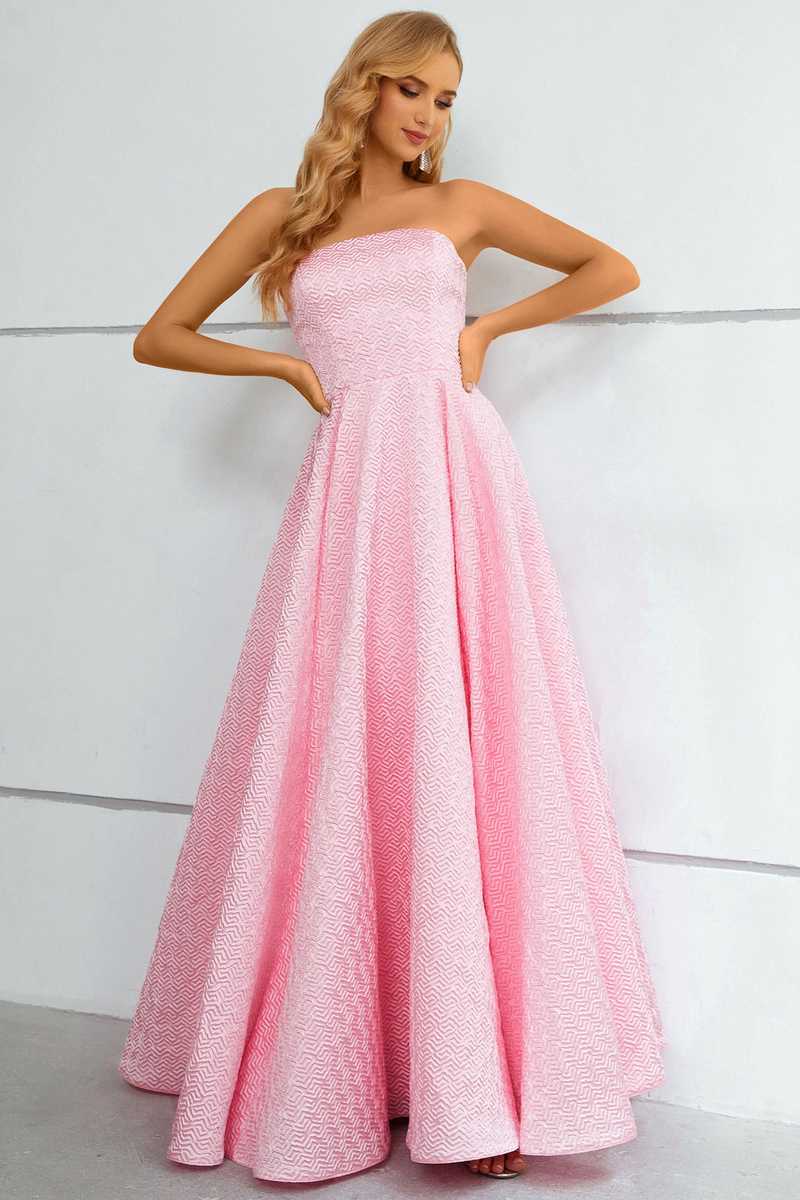 Princess Pink Strapless A-Line Long Prom Dress