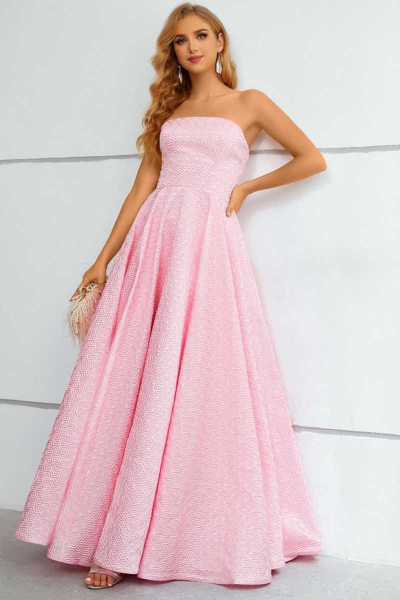 Princess Pink Strapless A-Line Long Prom Dress