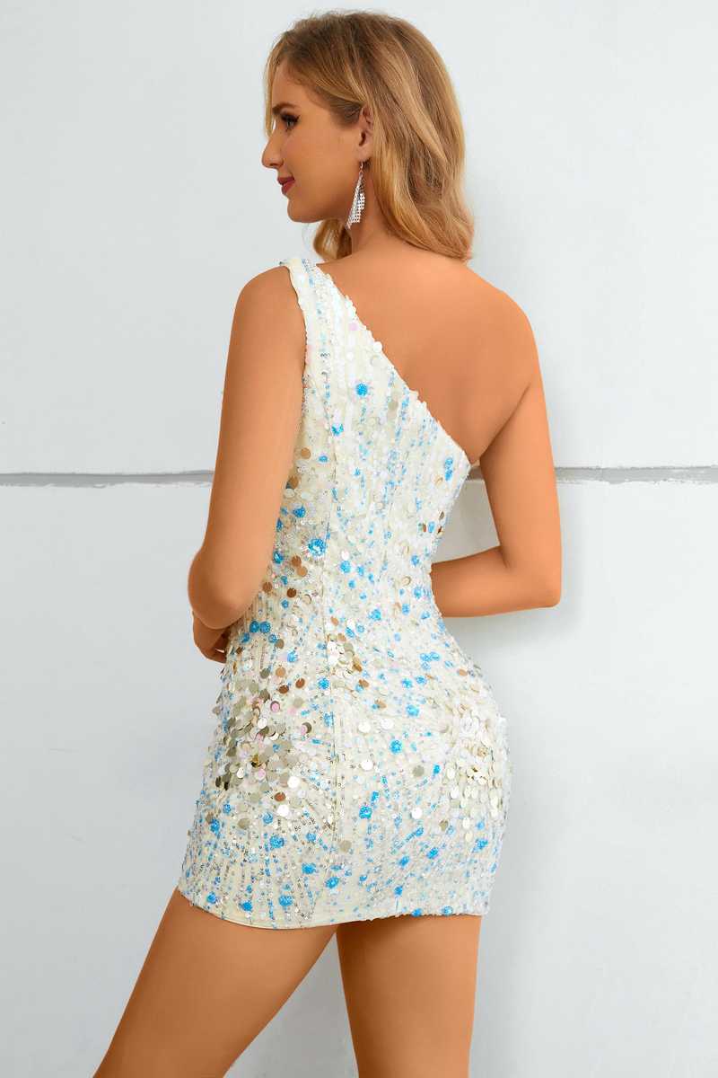 Iridescent Sequins One-Shoulder Tight Homecoming Dress