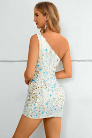 Iridescent Sequins One-Shoulder Tight Homecoming Dress