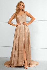 White Tie-Strap A-Line Prom Dress with Slit