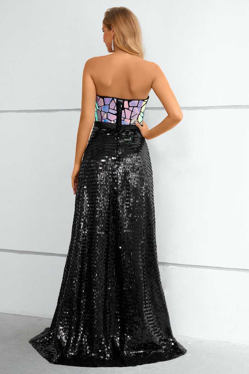 Iridescent Sequin Strapless A-Line Prom Dress