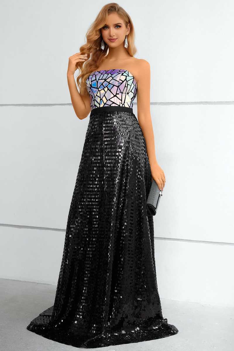 Iridescent Sequin Strapless A-Line Prom Dress Modsele Iridescent Sequin Strapless A-Line Prom Dress Modsele