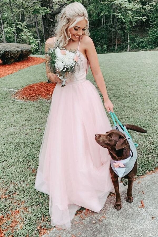 Bow Back Pink A-line Empire-Waist Sleeveless Tulle Long Prom Dress Modsele Bow Back Pink A-line Empire-Waist Sleeveless Tulle Long Prom Dress Modsele
