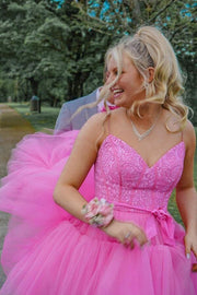 High Low Hot Pink Straps Prom Dress