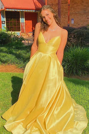 Simple Yellow Empire Long Prom Dress