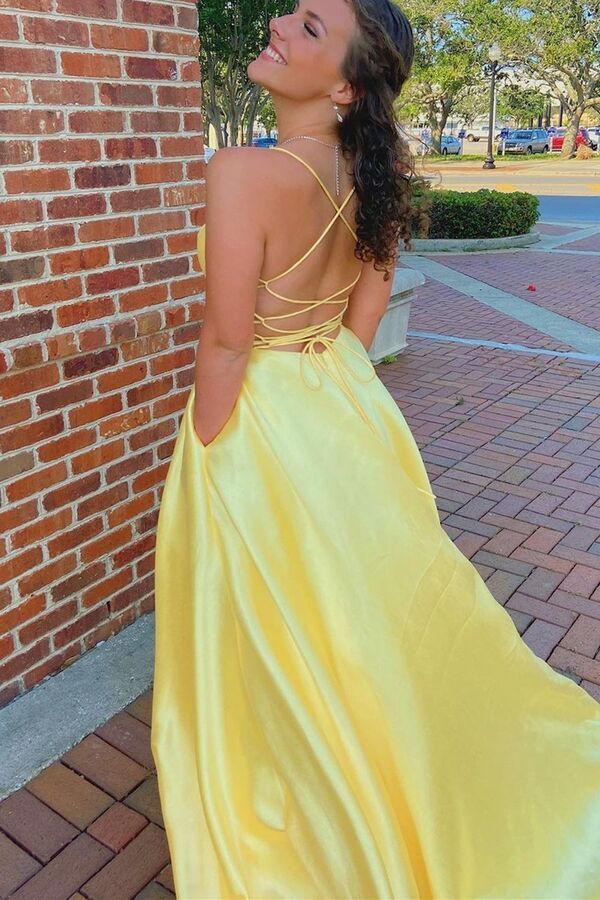 Simple Yellow Empire Long Prom Dress