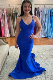 Simple Royal Blue Mermaid Long Formal Dress