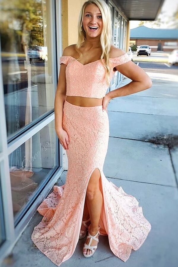 lace two piece dress prom