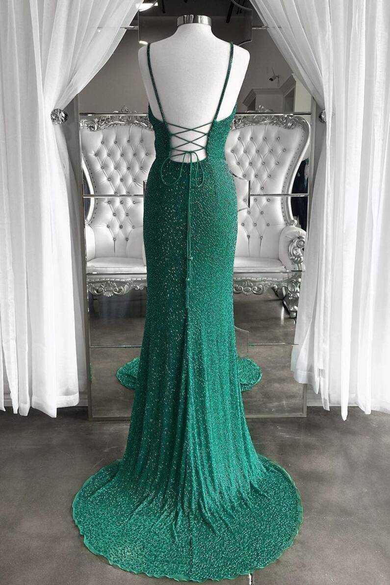 Flattering Emerald Green Slit Long Formal Dress