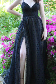 Black A-line Tulle Long Formal Dress