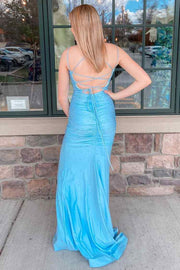 Mermaid Blue Long Formal Dress with Spaghetti Straps