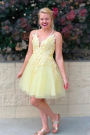 Yellow Princess A-line Appliques Short Homecoming Dress