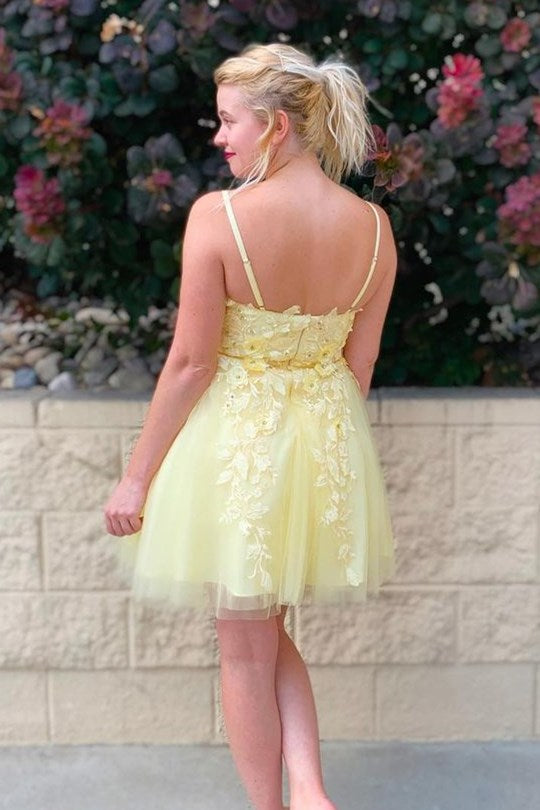Yellow Princess A-line Appliques Short Homecoming Dress Modsele Yellow Princess A-line Appliques Short Homecoming Dress Modsele