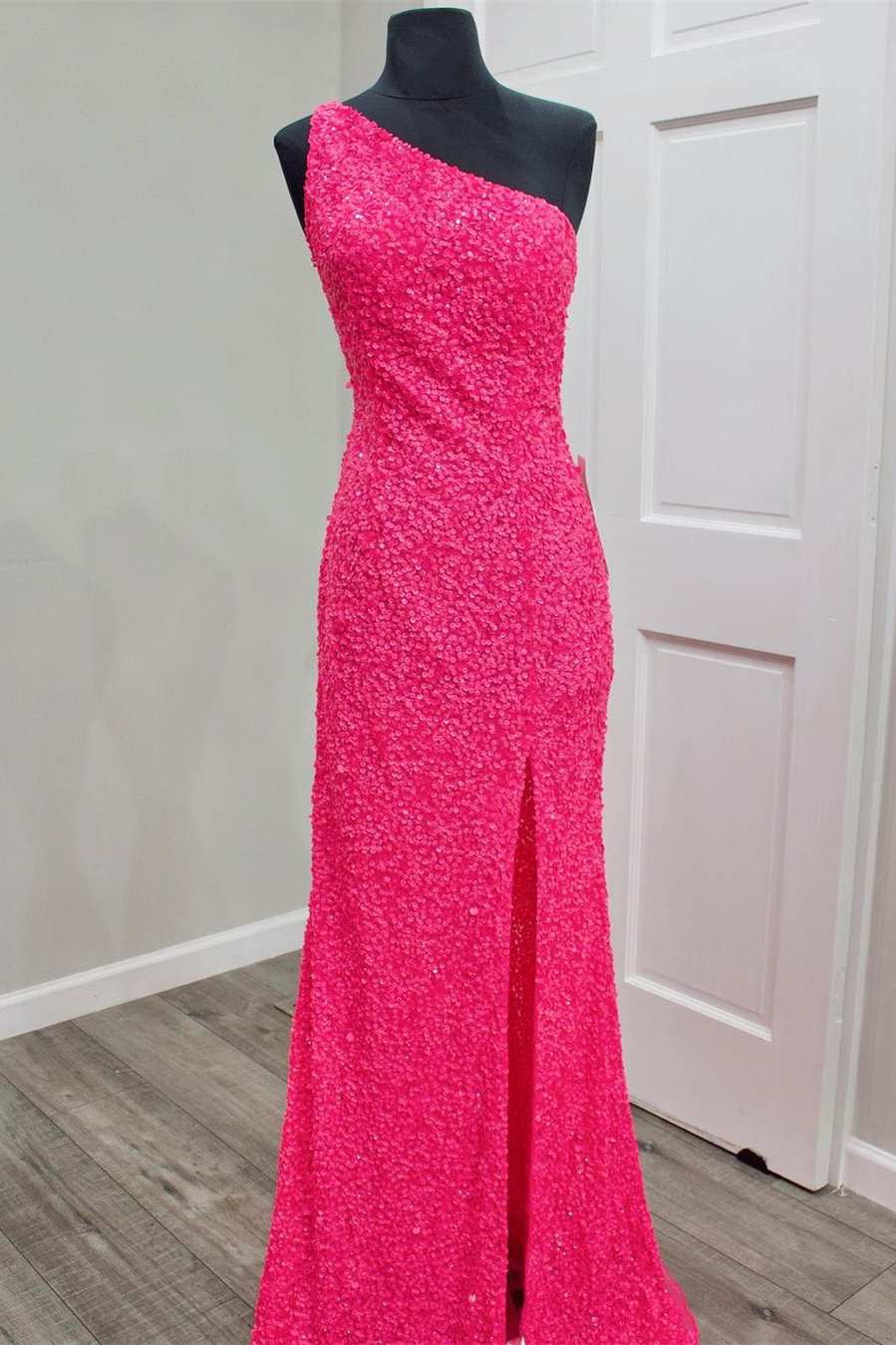 hot pink one shoulder sequin dress Hot Pink One-Shoulder Long Sequin Prom Dress Hot Pink / 0
