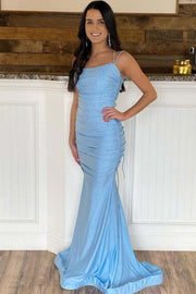 Light Blue Mermaid Long Prom Dress with Sparkles