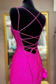 Fuchsia Trumpet Beaded Long Formal Dress